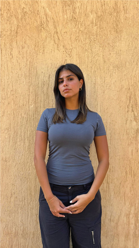 Short Sleeve Contour Top - Grey